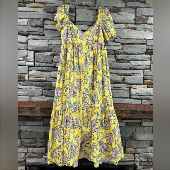 Zara blogger yellow paisley printed puff sleeve maxi dress peasant smock - Picture 11 of 13